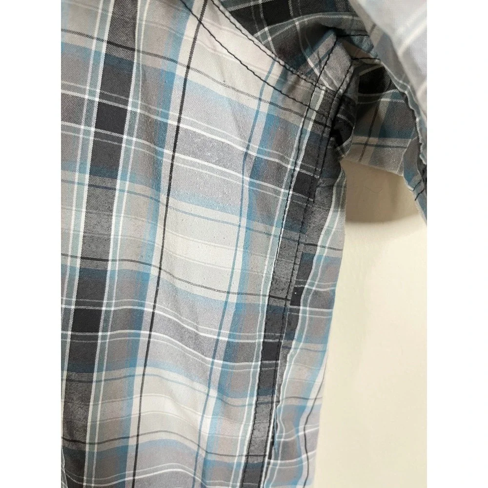The North Face Short Sleeve Plaid Button Down Utility Gorpcore Blue Grey Sz XXL